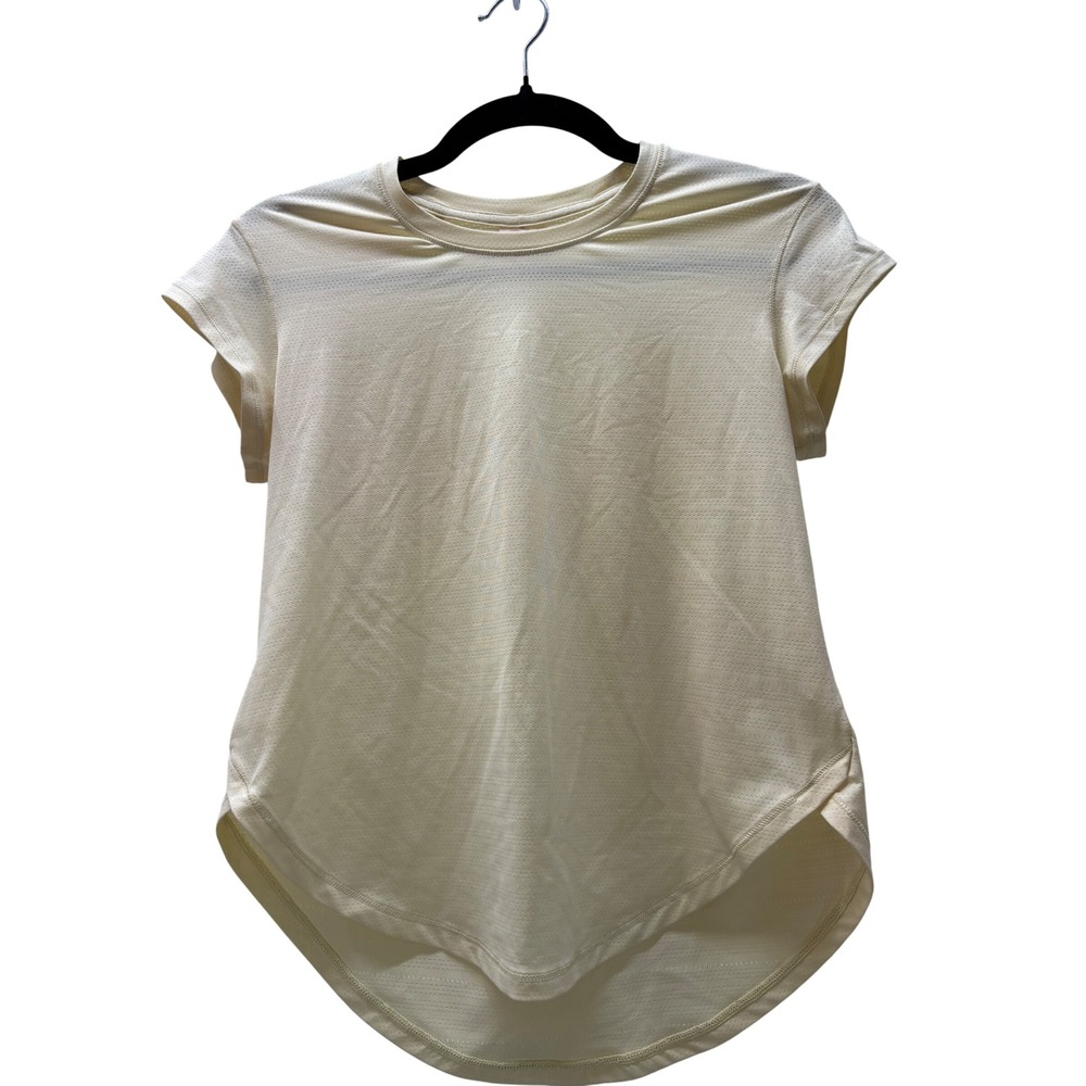 CALIA Pale Yellow Perforated Mesh High-Low Activewear Top XXS